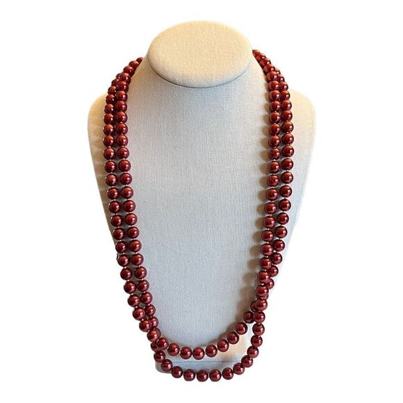 Charter Club Gold-Tone Imitation Pearl Long Strand Necklace Red New - Picture 2 of 5